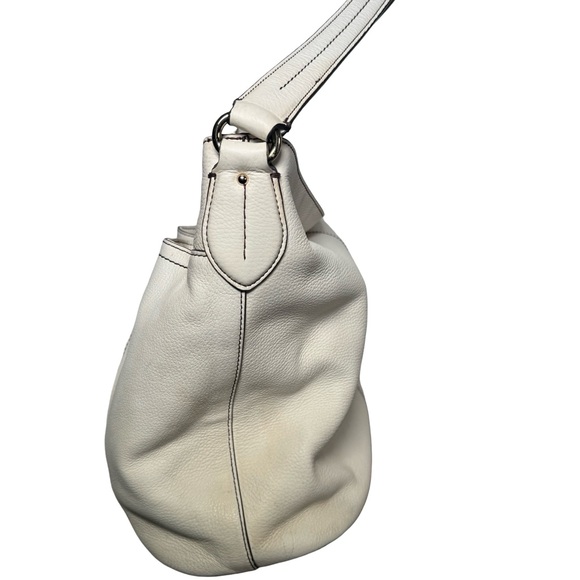 Cole Haan Hobo Leather Handbag White Reily Zip Drawstring Medium Shoulder Purse - Picture 3 of 11